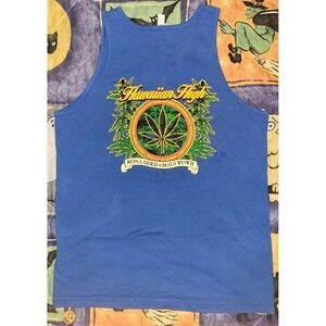 Hawaiian Marijuana Tank Top Pakalolo Kona Gold Maui Wowie Shirt Blue Men's Large